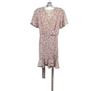 Sadie & Sage Womens Faux Wrap Dress Short Sleeve Pink/Multi Floral Size Medium